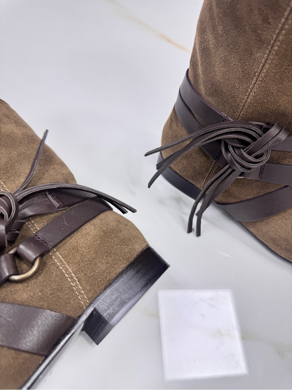 Isabel Marant Olive Suede Ankle Boots with Dark Brown Leather Straps - Picture 7 of 8